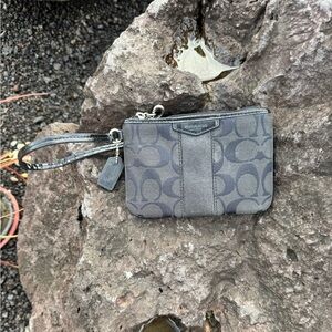 Coach Signature Wristlet Gray Black Canvas Leather Trim